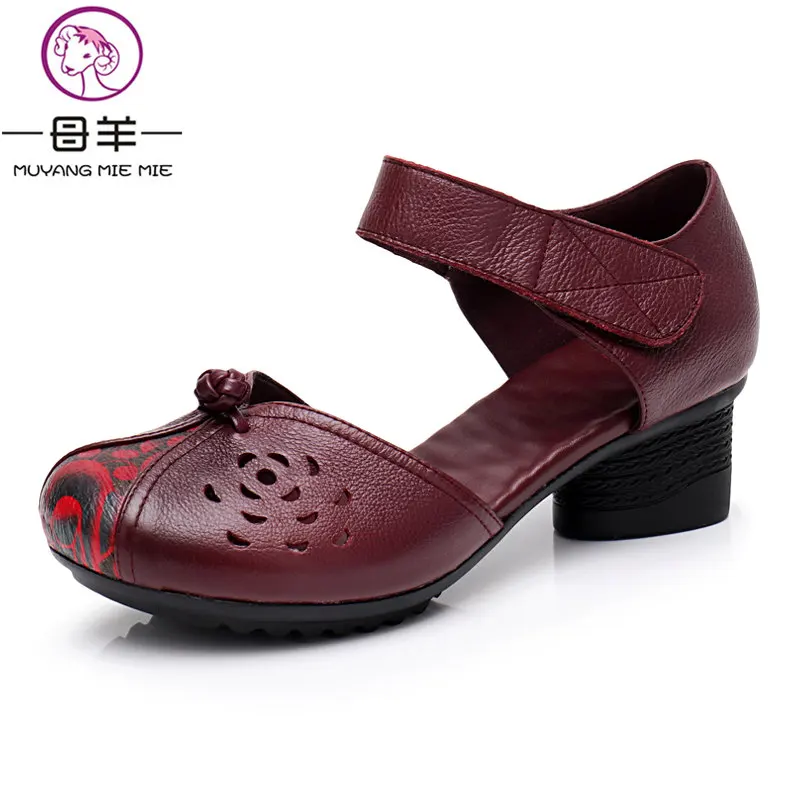 

MUYANG MIE MIE Women Sandals Genuine Leather Wedges Comfortable Shoes Elegant Summer Women Shoes High Quality Sandals Women