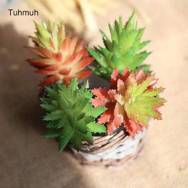

6pcs Small Artificial Green Prick Aloe Plastic Simulation Fake Succulent Plants for Home Decoration Garden Vase Arrangement