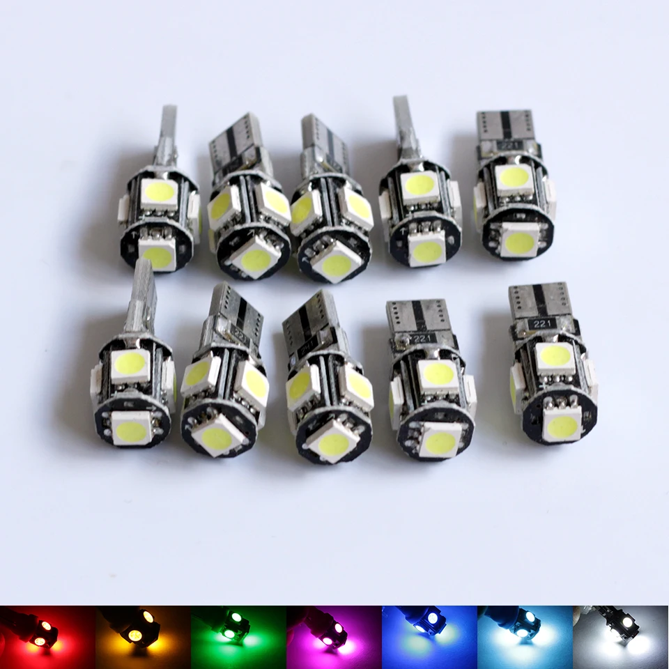 

DXZ Car Light 10pcs CANBUS Error Free T10 8 SMD Car LED Light W5W 194 Super Bright Vehicle Lamp Bulb 6000K Colorful Light