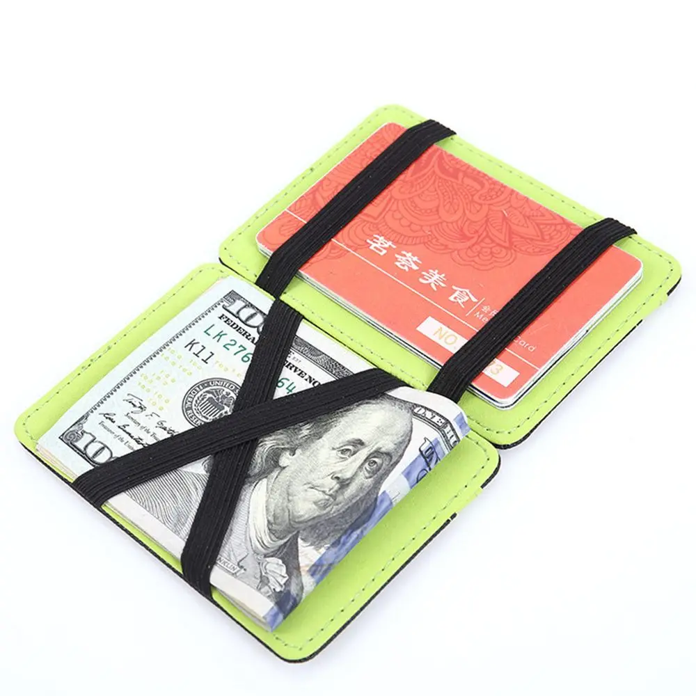 Magic Wallet Money Clip Card ID Slim Light Flip Leather Purse Clamp Money Case With Elastic Band Bifold Business Leather Wallet