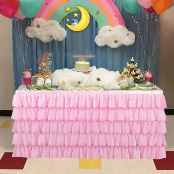 

6FT Ruffle Table Skirt 5 Layer Tablecloth For Rectangle Round Home Wedding Dessert Signature Table Party Decoration