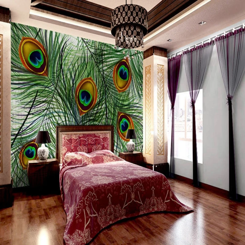 beibehang colored big artificial peacock feathers images 3d room wallpaper landscape papel de parede large murals wall paper |