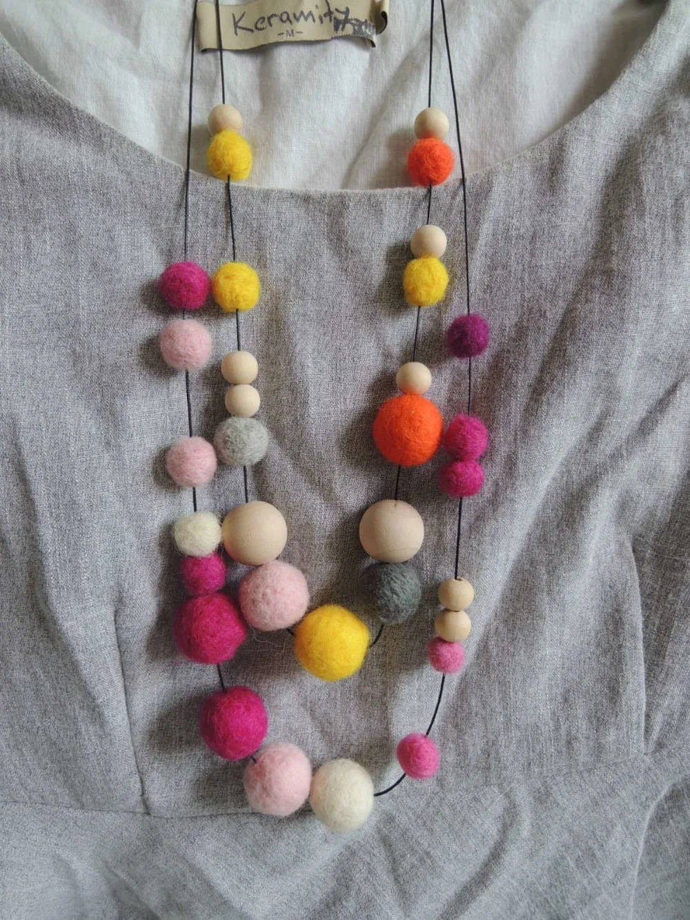 

Felt necklace ball beaded assorted design felt ball wooden beaded necklace free design NW1717