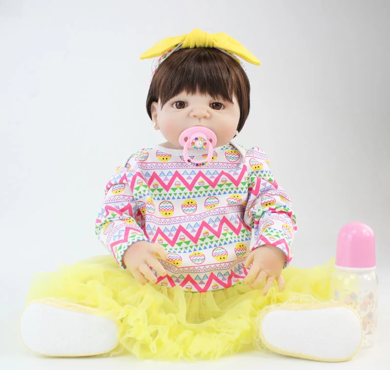 

55cm Full Silicone Reborn Alive Baby Doll Toy 22'' Vinyl Bebe Newborn Princess Babies With Earring Girl Bonecas Kids Bathe Toy