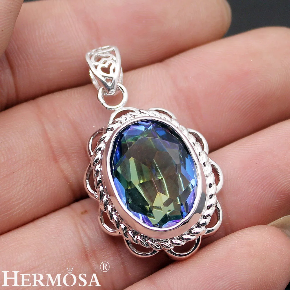 Красивый Овальный огонь мистический Topaz925 Серебро Цвет подвеска ожерелье амулеты