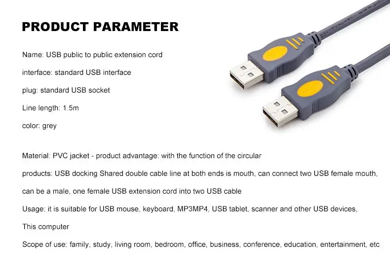 8USB to USB Cable A to Male High Speed Cord Data Adapter Sync Cable For HD Car Radiator Webcom 5M 10M 20M Extender Cable(China)