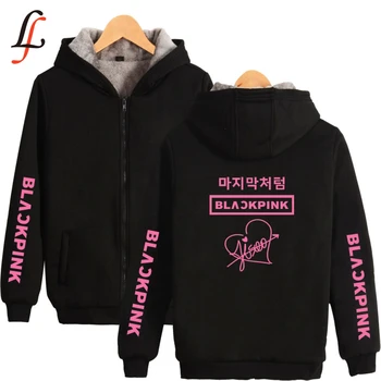 

2019 Blackpink New Hot Sale Plus Thick Hoodies Sweatshirt Warm Coat Winter Zipper Harajuku Jacket Unisex Streetwear Oversized