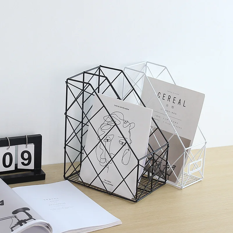 Metal Grid File Rack Data Frame Desk Newspaper Racks Gold Storage Basket