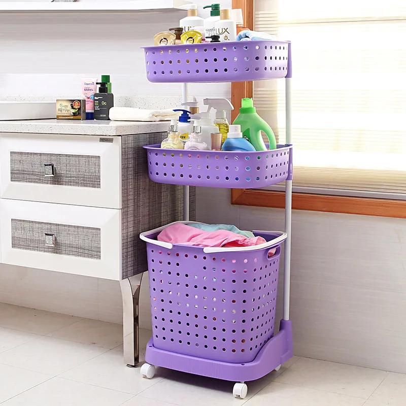 Полимерная корзина для грязной одежды, шкив, многослойная корзина для хранения одежды, комбинированная коробка для хранения, полка - Цвет: purple