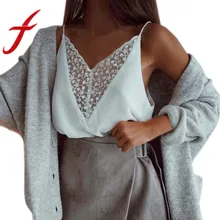 Feitong Летняя женская майка, повседневные белые топы с v-образным вырезом, женские сексуальные кружевные лоскутные пляжные топы, Женская майка