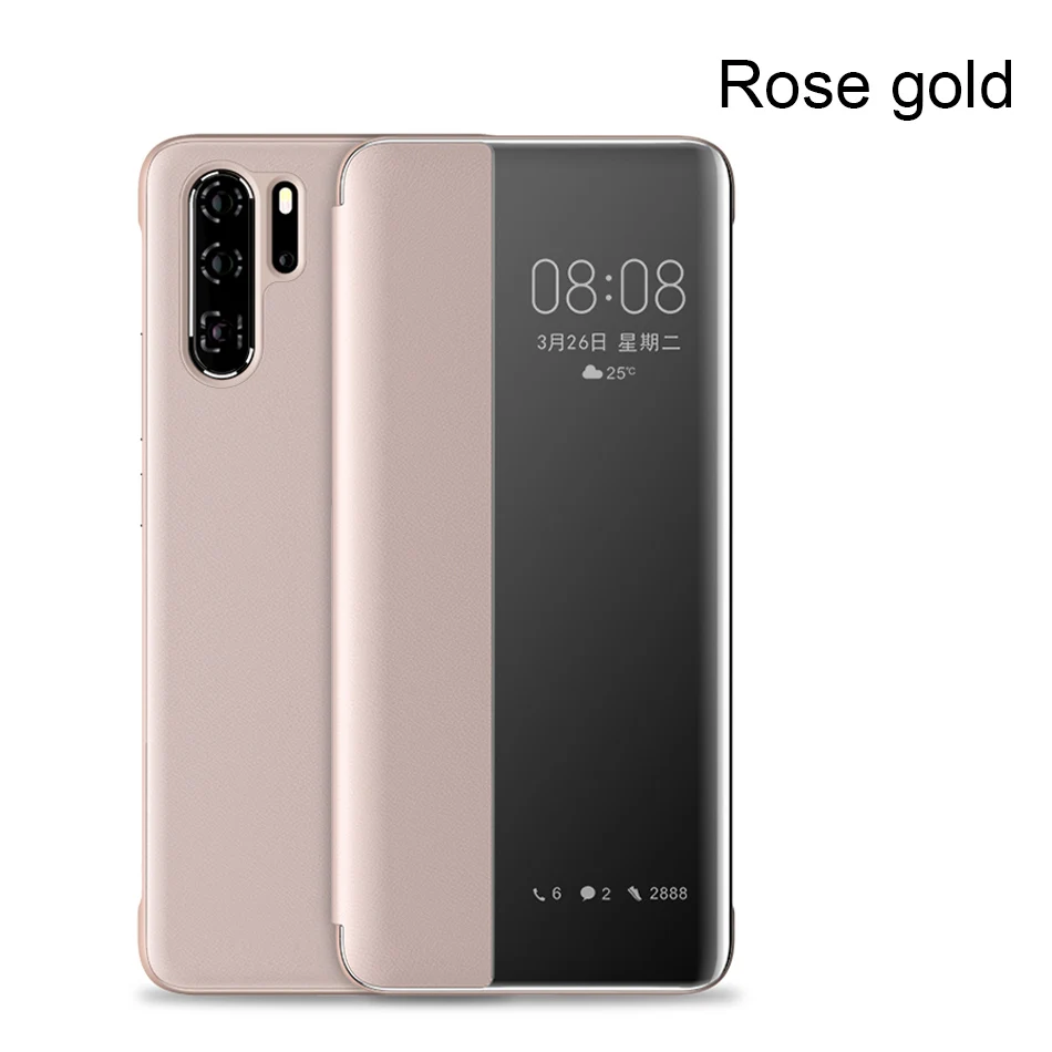 Luxury Smart View Leather Flip Case For Huawei P30 P20 Lite Phone Case For Huawei P20 P30 Pro Honor 8x Shockproof Case Cover - Цвет: Rosegold