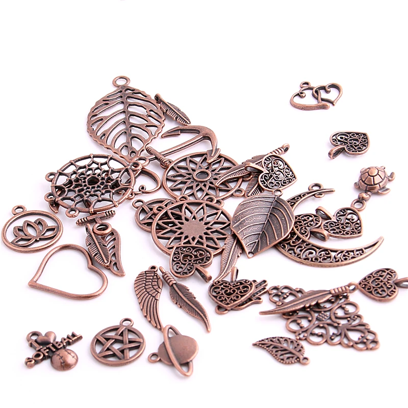 

15-30pattern Mixed 100pcs Ancient copper Assorted Carved Charms Pendants Beads Metal Alloy Pandent Color gold Diy Bead H3001