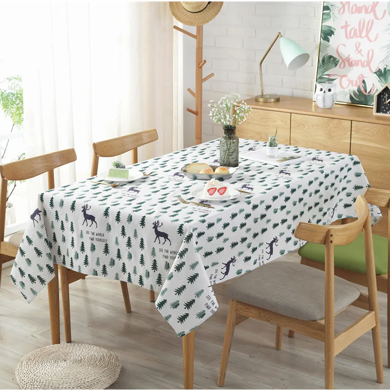  Nordic Moose Linen Tablecloth Christmas Tree Table Cloth Cloth Cover Dust Proof Cloth Cover