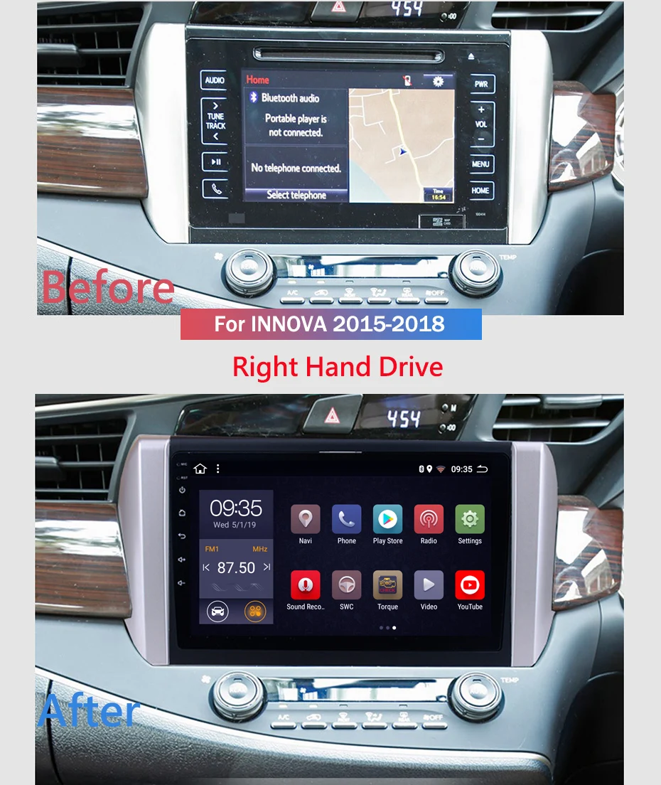Perfect 9 inch 2.5D IPS HD multi-touch screen Android8.1 2G RAM 32G ROM NAVI with BT USB WIFI SWC for Toyota Innova 2015-2018 RHD 1
