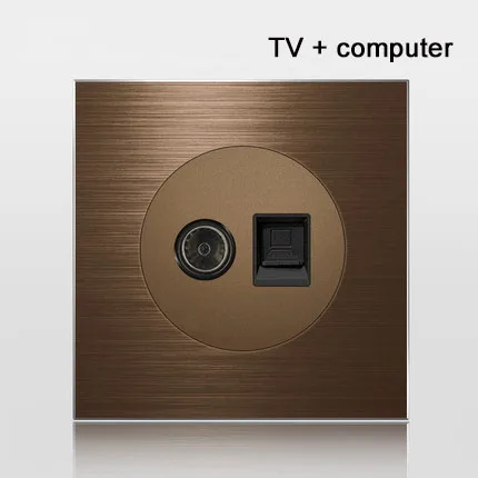TV Computer 86 Тип 1 2 3 4 банда 1 2way кофейная панель из алюминиевого сплава розетка пять отверстий Европейская промышленность переключатель Франция Германия Великобритания розетка - Цвет: TV Computer