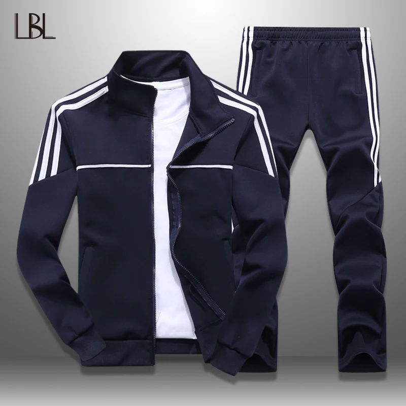 

LBL Mens Tracksuit Striped Autumn Spring Slim Fit Men Sportswear Set Jogging Outwear Jacket Pants Two Piece Sets New 2019 Hombre