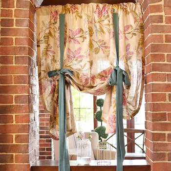 

European Style Red Floral/plants Cotton Linen Green Lacing Curtain Home Decorative Finished Curtain/Door Curtain 125*190CM