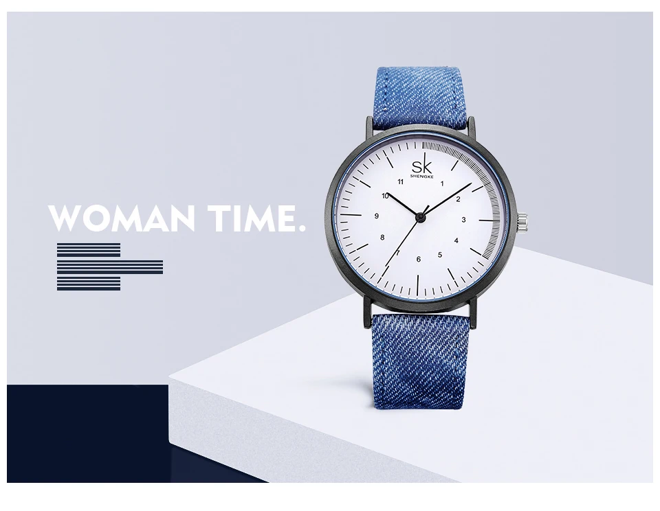 Shengke повседневные женские часы из джинсовой ткани с синим ремешком женские наручные часы с большим циферблатом японские кварцевые модные часы Reloj Mujer Новинка