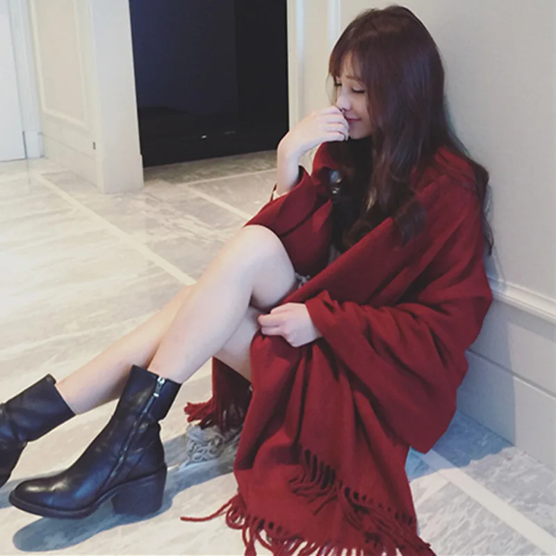 Autumn Winter 2016 font b Tartan b font Scarf Desigual Solid Color Vintage Scarf Women Cashmere