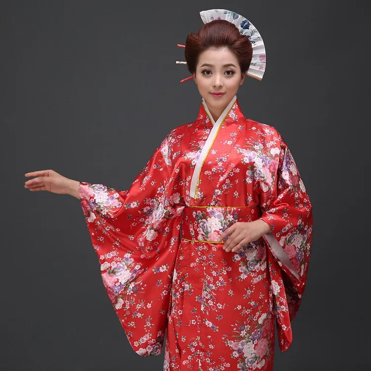 Японской традиции стильное платье женские шелковые ткани Винтаж кимоно юката кафтан кимоно платье традиционной японской - Цвет: red