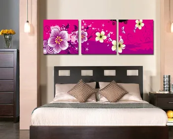 

pink canvas painting of flowers modern living room decor 3 pieces directly factory price custom and dropship is welcomed