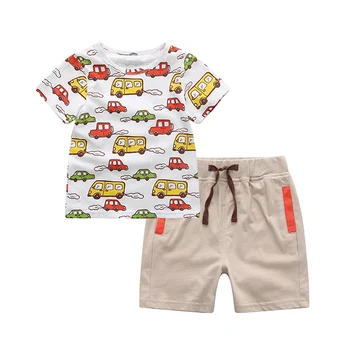 

Boy Clothing New Summer Baby Boys Clothing Set White Cartoon Cars Printing T-Shirt Top+Short Pants 2Pcs Suit Kids Clothing