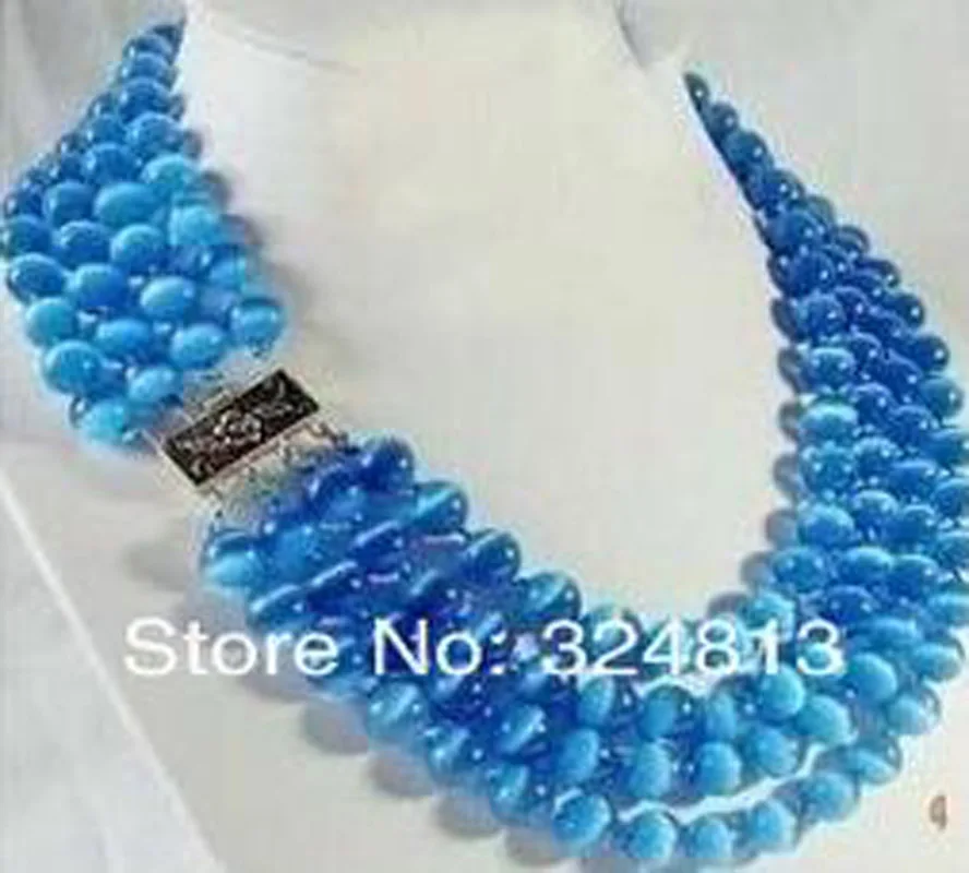 

RARE 4 ROWS 8MM BLUE REAL OPAL BEAD NECKLACE #996