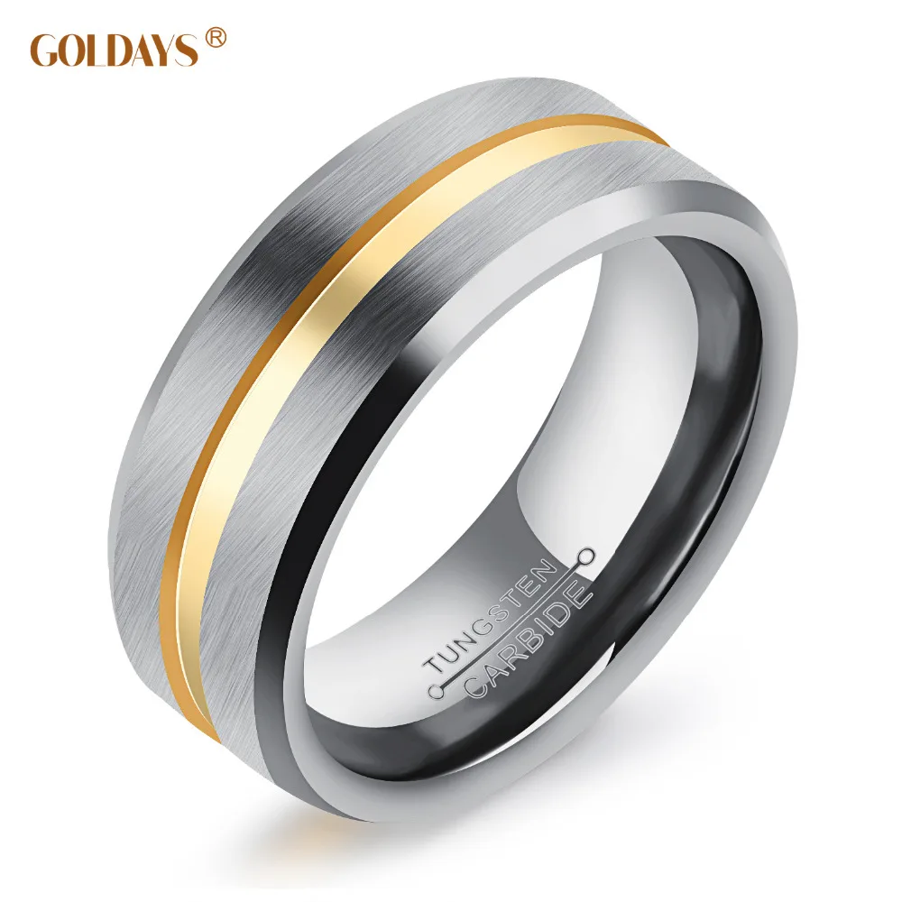 GOLDAYS 8mm Mens Wedding Bands Tungsten Ring Brushed inner Mirror Polish Rings with Center