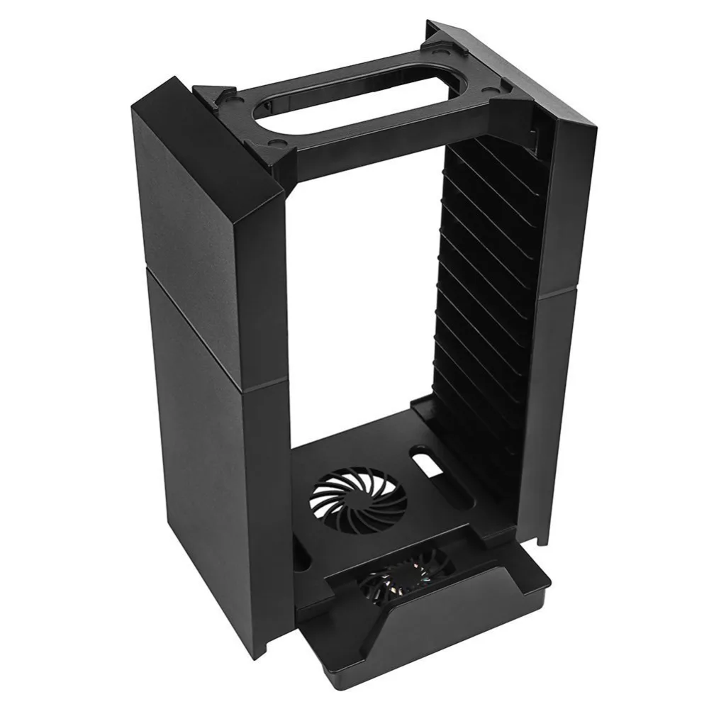 

4 in 1 Multi-functional Game Disc Storage Holder Vertical Stand with Cooling Fan Controller Charging Station for PS4/PS4 SLIM
