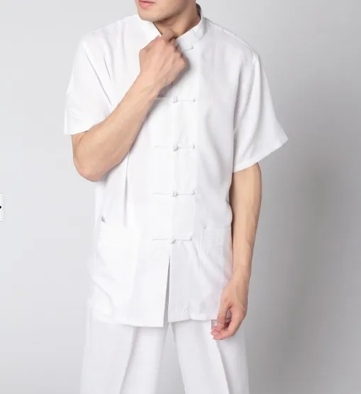 Высокое качество бежевый Китайский Мужской костюм Тан льняной Кунг-Фу рубашка Топ Wu Shu блуза Размер S M L XL XXL XXXL MS003