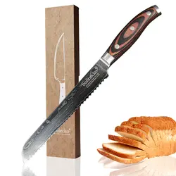 Sunnecko 8 "Дамаск хлеб Ножи японский VG10 core Сталь острое лезвие 59-60hrc сильная твердость Кухонные ножи pakka деревянной ручкой