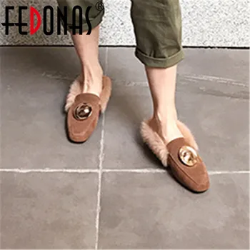 

FEDONAS New Women Cow Suede Pumps Med Heels Fur Party Wedding Shoes Woman Metal Decoration Conside Casual Shoes Pumps