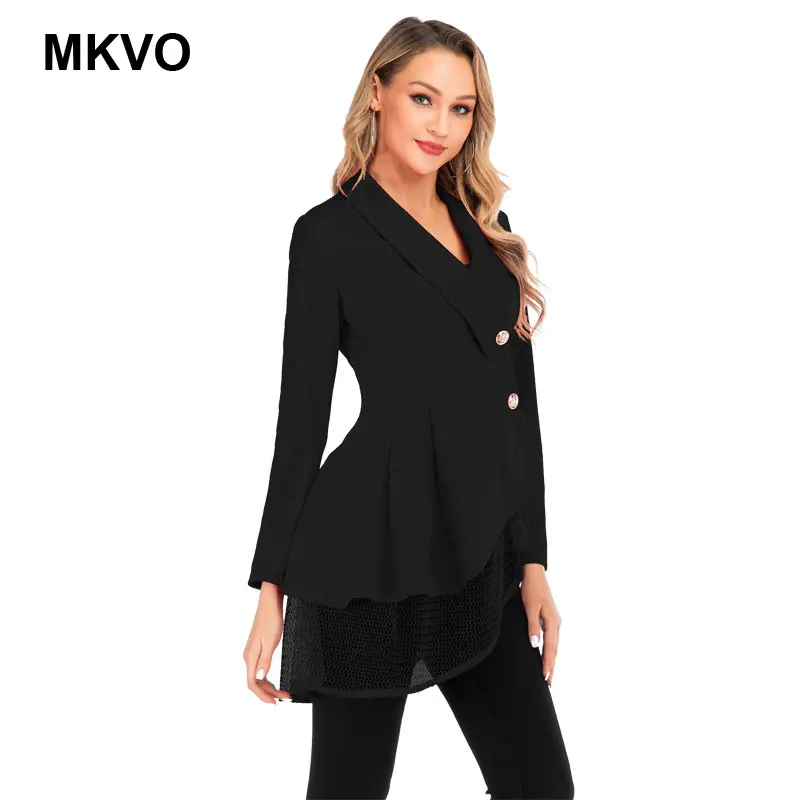 

Summer Blazers fashion stitching mesh hem work office suit elegant ladies long sleeves red blue black Women's Clothing plus size