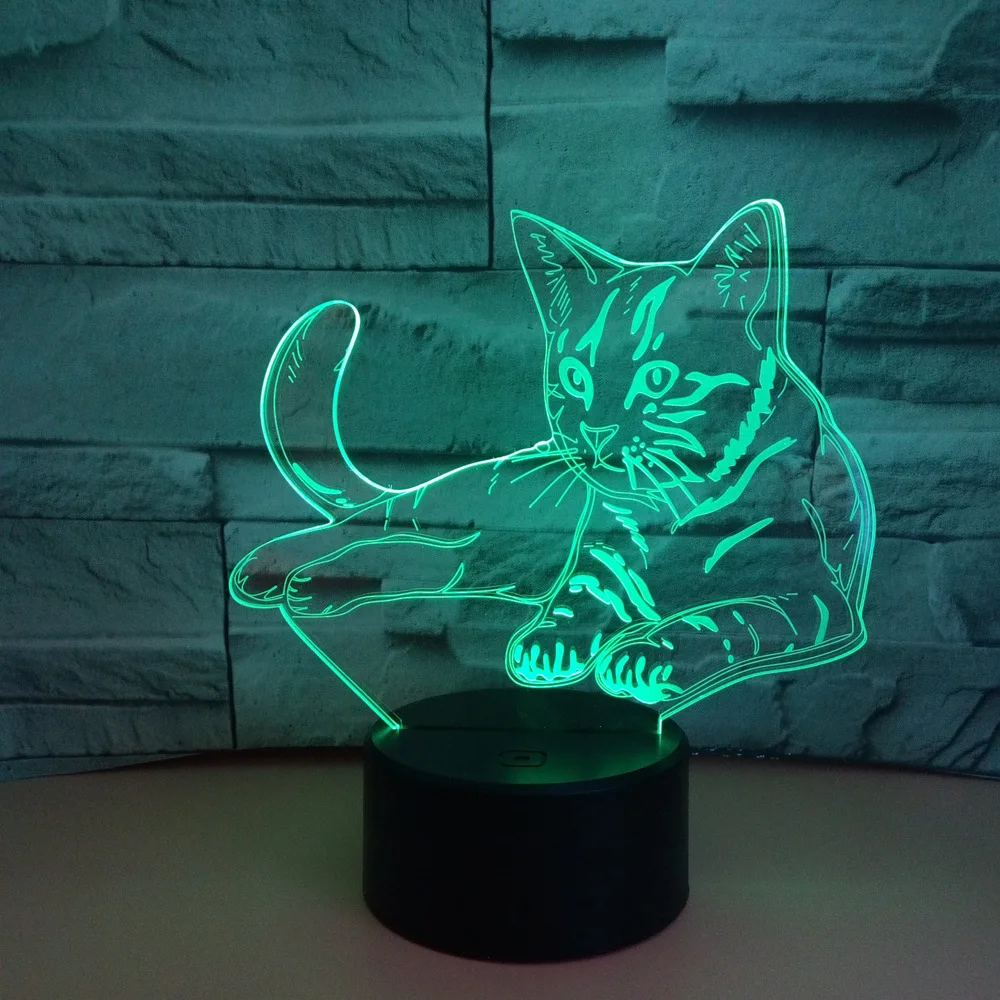 Цветная 3d настольная лампа в виде кошки акриловые стерео сенсорные Usb