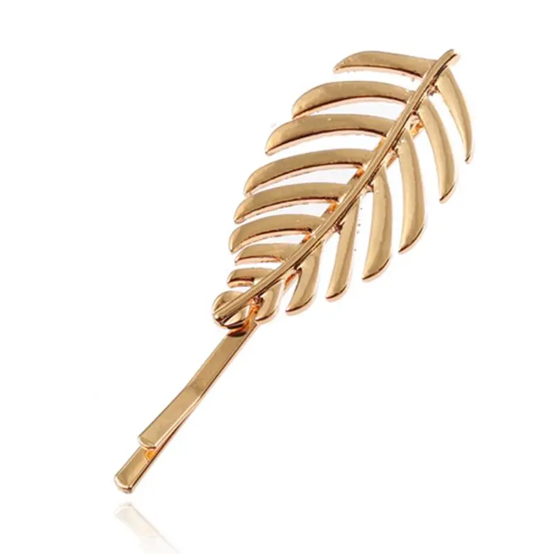 Минималистичная полированная боковая челка из металлического сплава заколка для волос для женщин трехмерные в форме листа заколки для волос DIY Стайлинг одно слово заколка