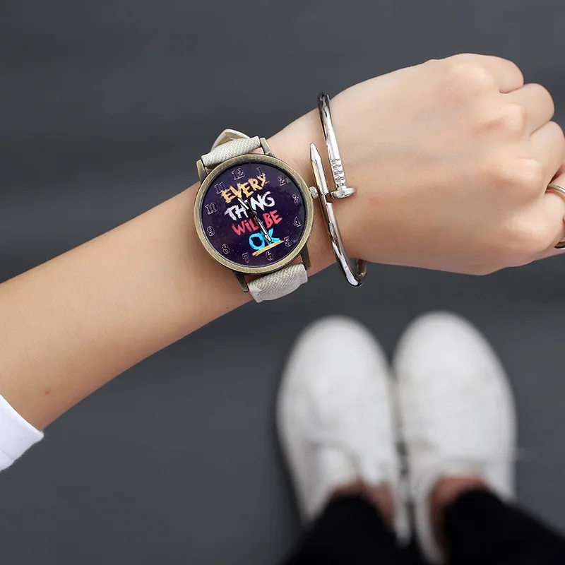 

everything will be OK 2019 Fashion Wristwatches for Ladies Girls Women Watches Quartz Watch Retro Female Clock Large dial New