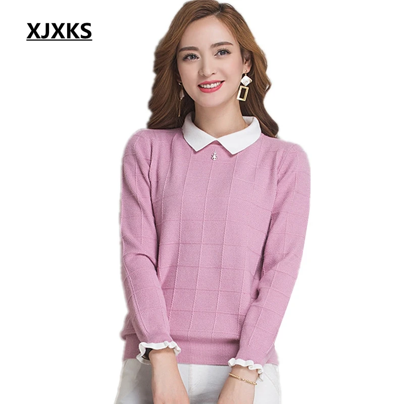 

XJXKS woman sweater 2017 spring long-sleeve sweater large size lady clothing fashion basic pull femme Cashmere sweater
