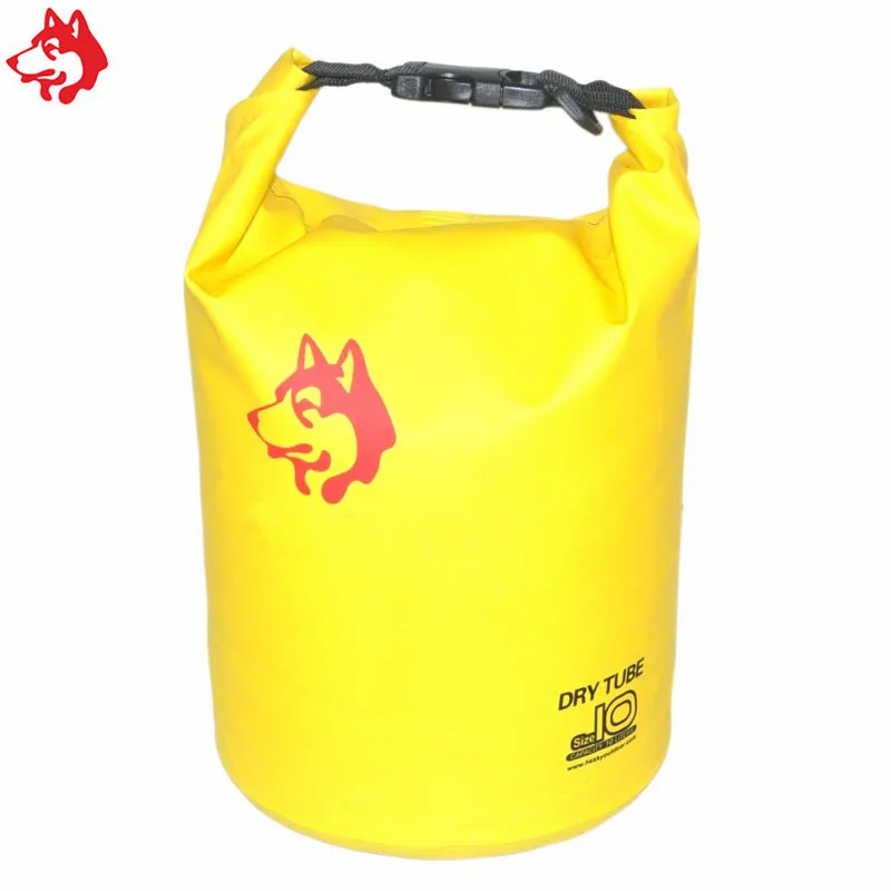 Alta calidad 10L PVC natación bolsa seca amarillo/azul senderismo escalada Bolsas barato impermeable trekking río secado paquete