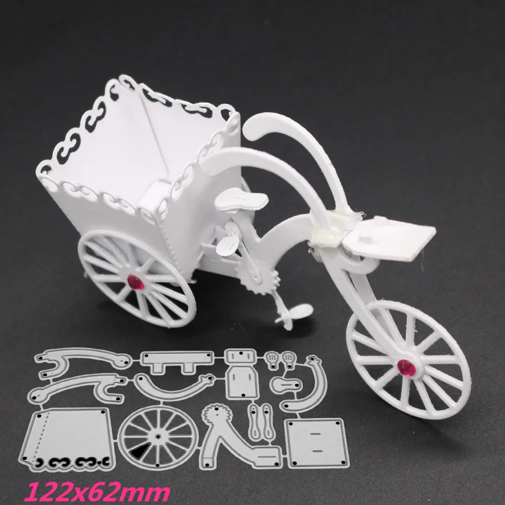 

122x62mm Bicycle with Box Making Scrapbook Greeting Card Lace Hollow Metal Cutting Dies Stencil Frame Embossing Template DIY
