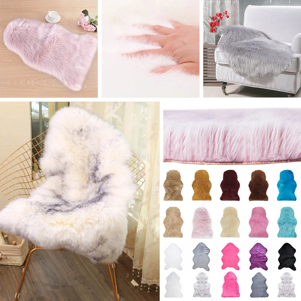 

Urijk 1pc Fur Artificial Sheepskin Hairy Carpet For Bedroom Living Room Skin Fur Plain Rugs Fluffy Area Rugs Washable Faux Mat
