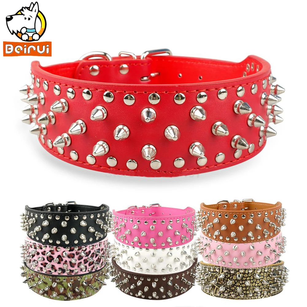 

8 Colors Spiked Studded Leather Dog Pet Collars Full Sizes For Bulldog Mastiff