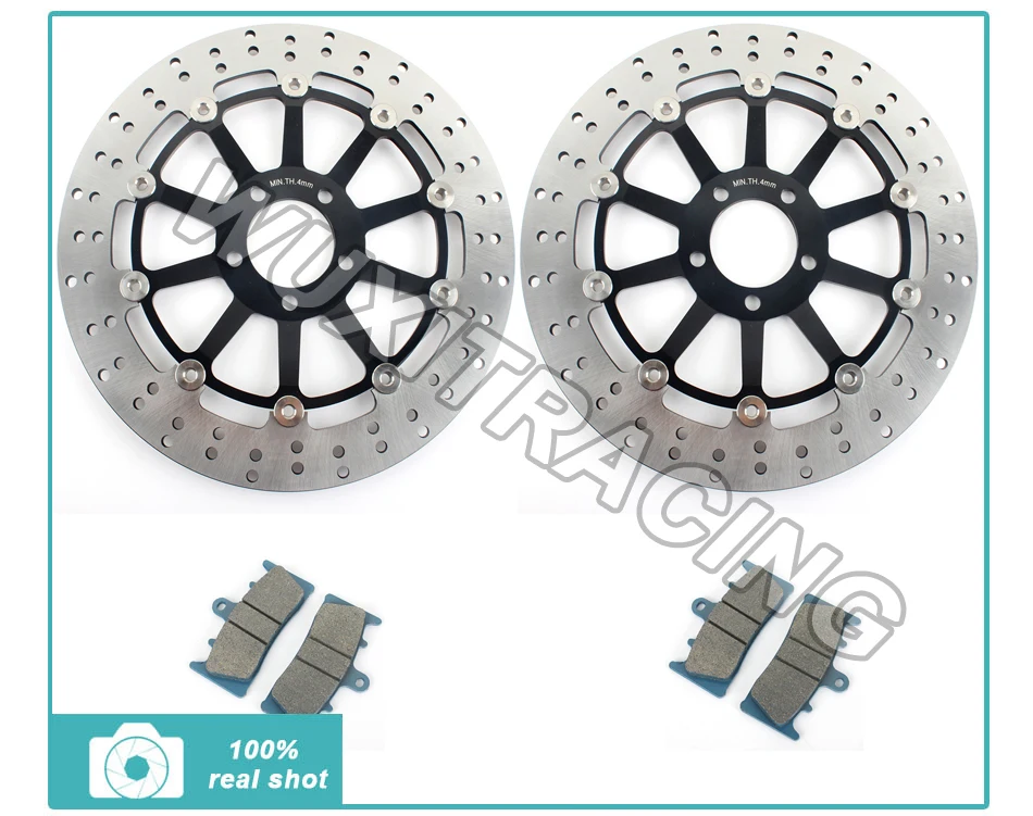 

96 97 98 99 00 01 02 03 04 BLACK Round Front Brake Disc Rotor + Brake Pads for Kawasaki ZX7R ZX9R ZX12R VN 1500 1600 Mean Streak