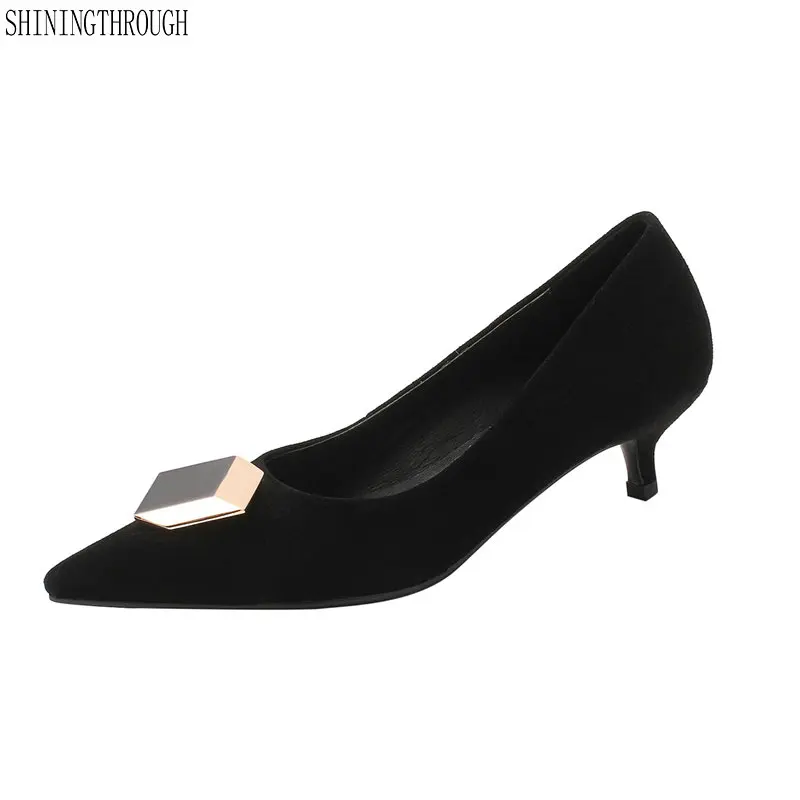 

New metal genuine leather women pumps 4.5/7.5cm thin high heel slip on women dress shoes