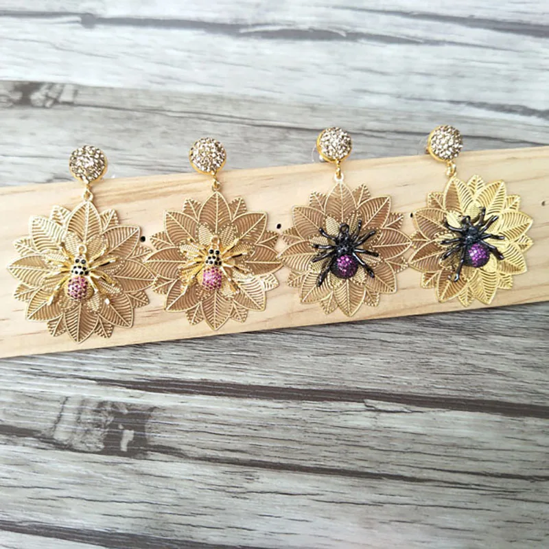 

5 Pairs Fashion Flower shape earrings Micro Paved CZ Insect Charm Dangle Handmade Jewelry for women ER625