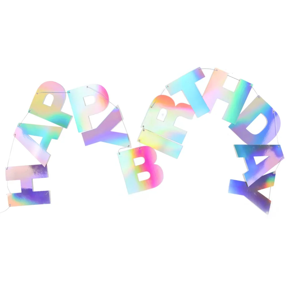 Holographic Film Happy Birthday Banner Rainbow Iridescent Film Alphabet Banner for Kids Birthday Unicorn Party 1st Birthday