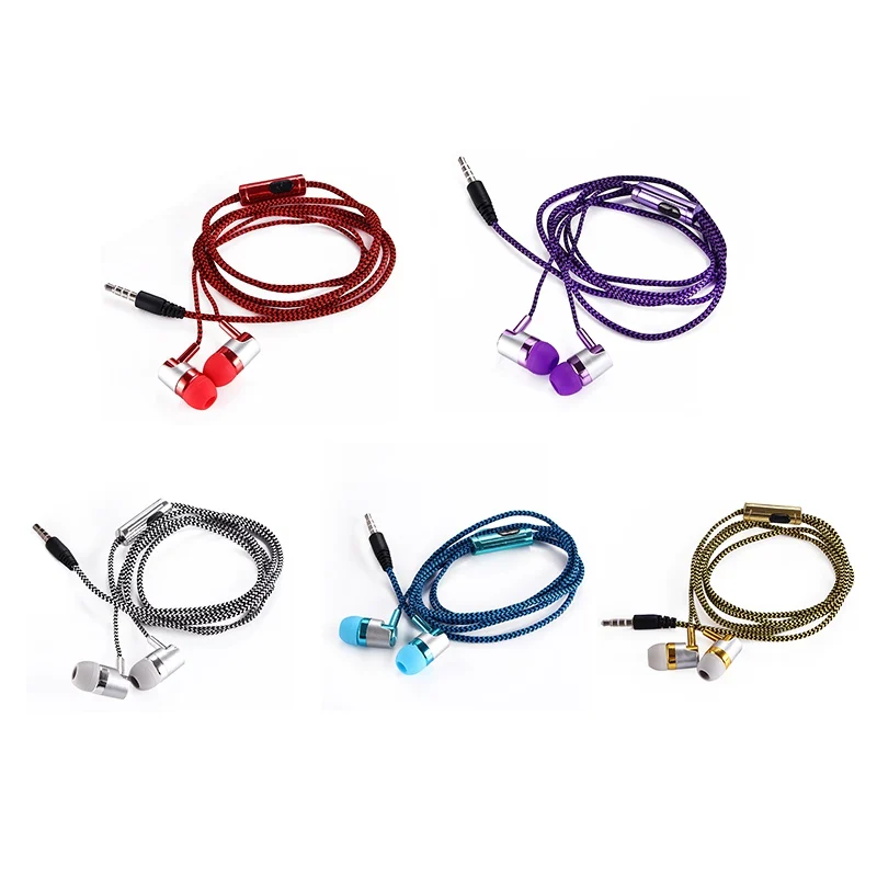 Nylon Braided Headset Wired Earphone With Microphone Portable Audio And Video Device 1.2M Reflective Fiber Cloth Line Metal