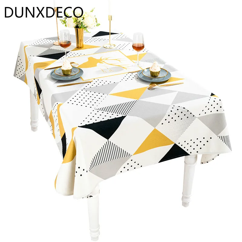 

DUNXDECO Tablecloth Simple Table Cover Fabric Modern Golden Deer Artistic Geometric Home Desk Decoration Cloth