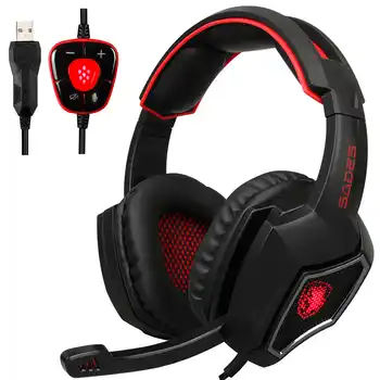 Sades Spirit Wolf USB 7.1 Stereo Gaming Headphones with Microphone LED For Computer Laptop Bass Casque PC Gamer Wired Headset