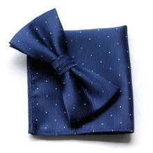 Мужской набор регулируемой бабочки и галстука темно-синего цвета