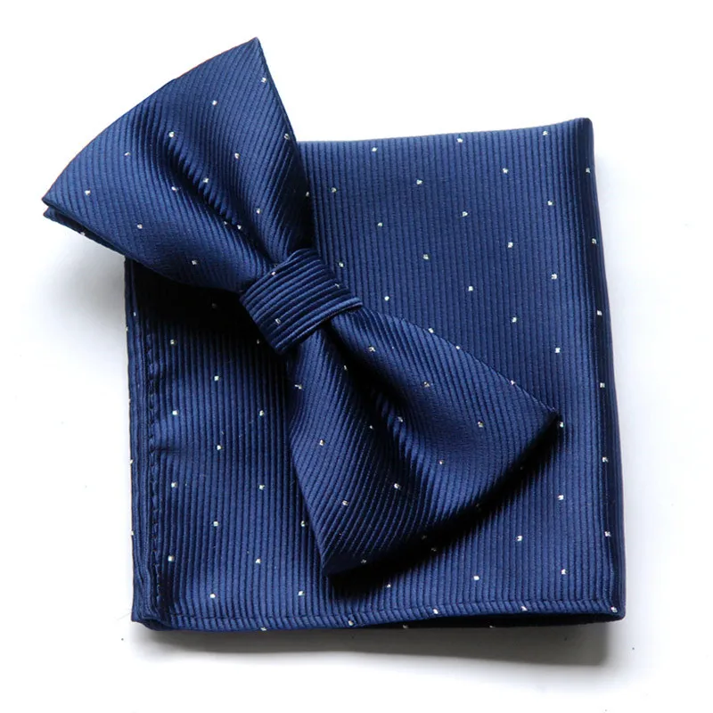 Мужской набор регулируемой бабочки и галстука темно синего цвета|bowtie handkerchief|navy